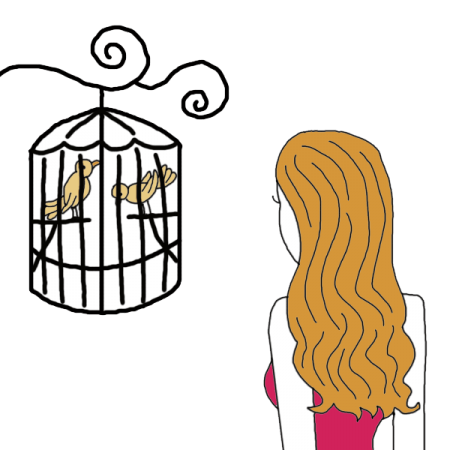 oiseaux dans une lecture de feuilles de thé en cage